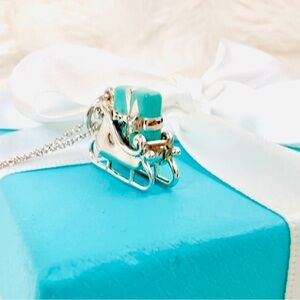 Tiffany & co blue enamel silver sled charm necklace